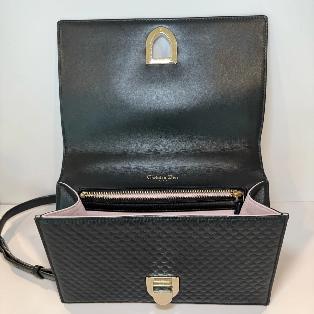 Christian Dior Diorama Medium Flap Bag W Black Embroidered Leather & Chain Strap